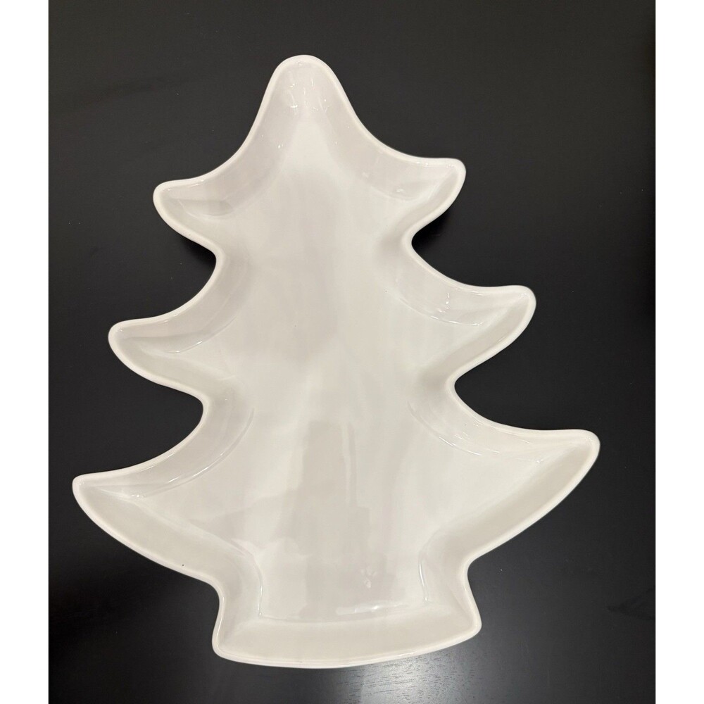 Primagero  White Ceramic Christmas Tree Shaped Serving Platter Made In Portugal
